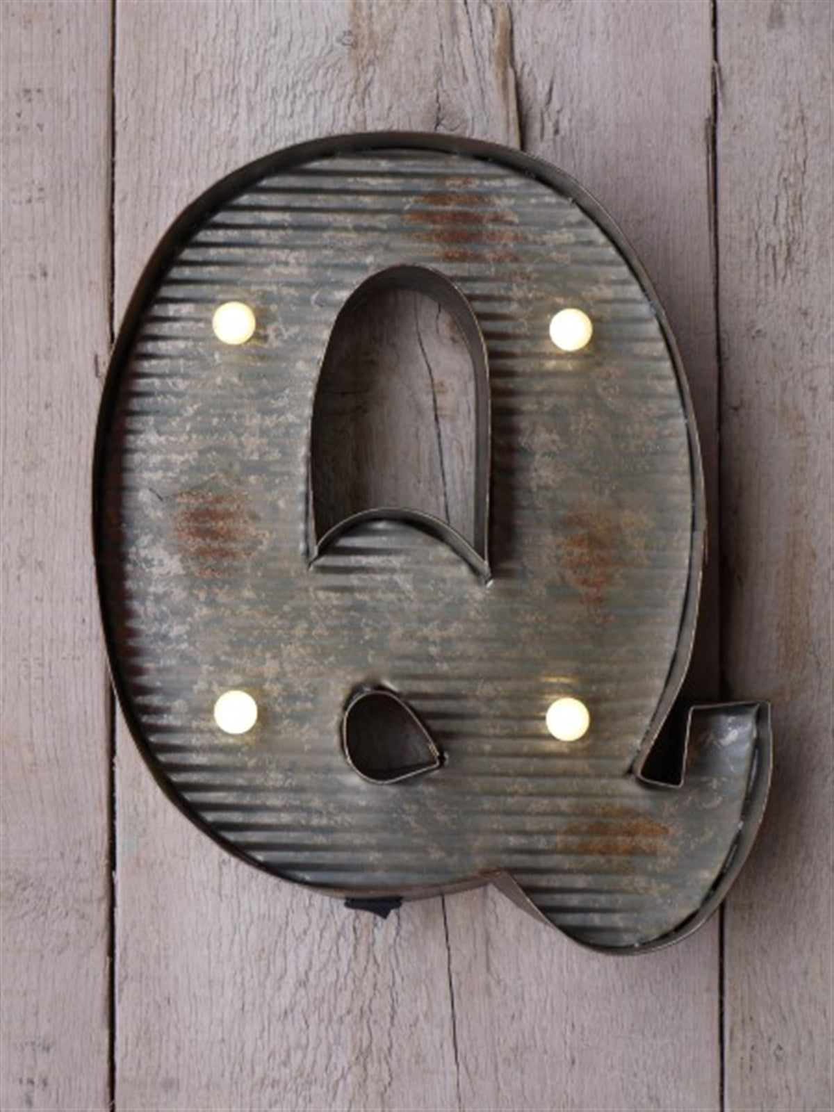 Q Illuminated LED Galvanized Style Tin Metal Fairground Style 10" Letter