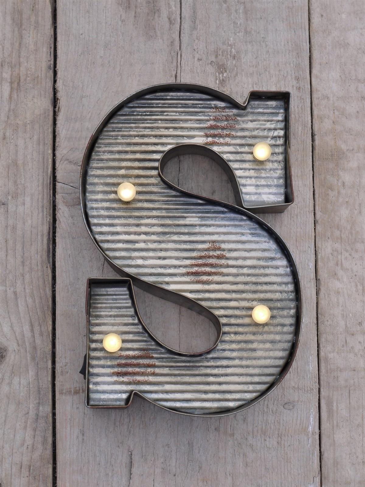 S Illuminated LED Galvanized Style Tin Metal Fairground Style 10" Letter