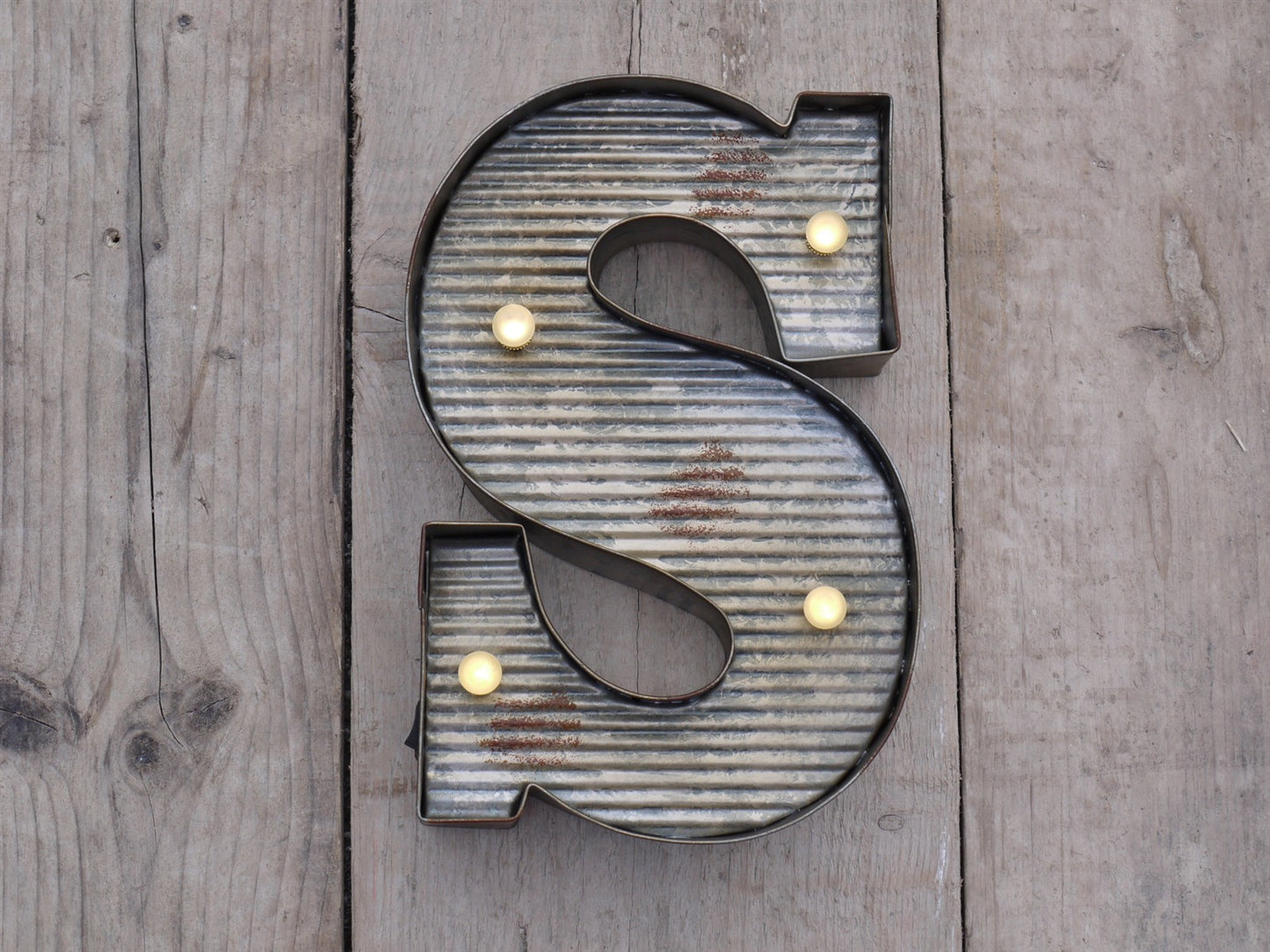 S Illuminated LED Galvanized Style Tin Metal Fairground Style 10" Letter