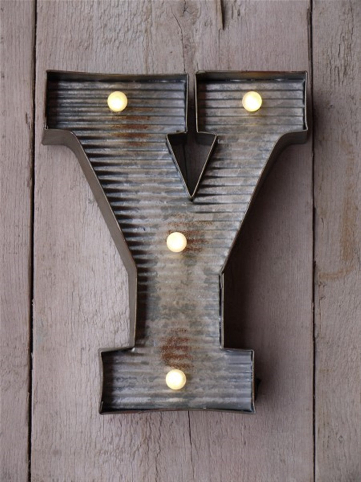 Y Illuminated LED Galvanized Style Tin Metal Fairground Style 10" Letter