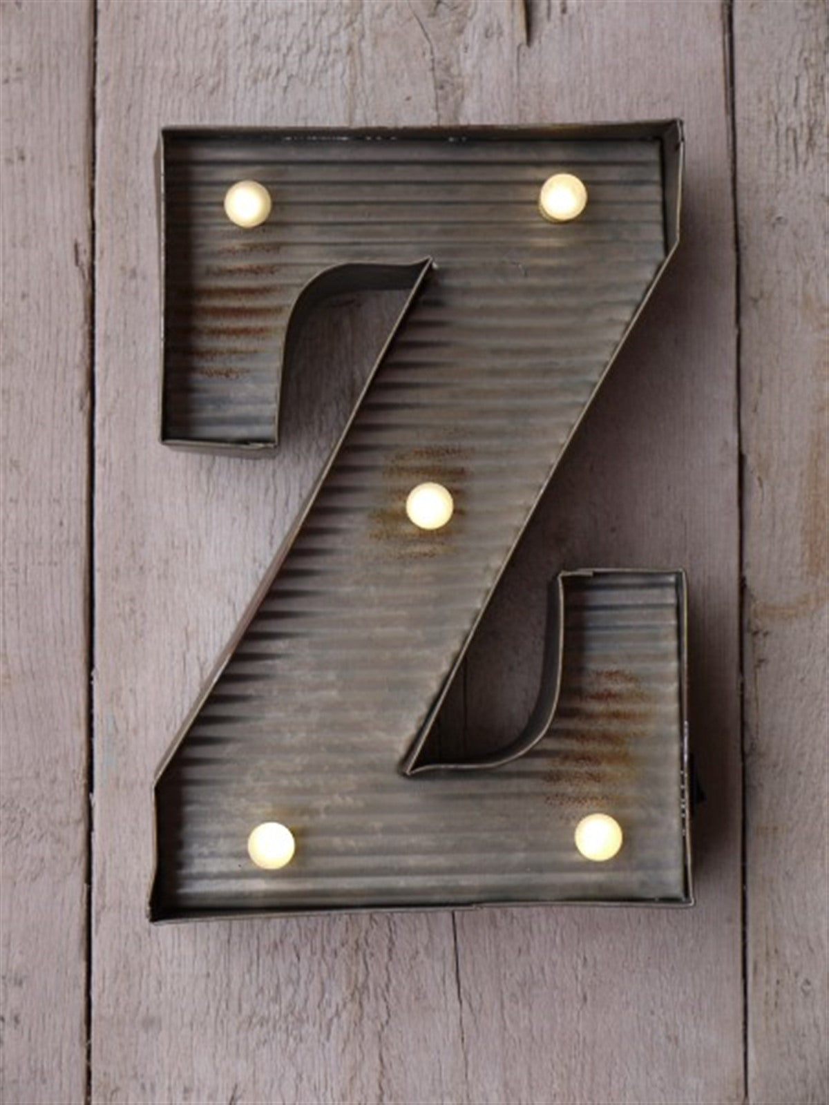 Z Illuminated LED Galvanized Style Tin Metal Fairground Style 10" Letter