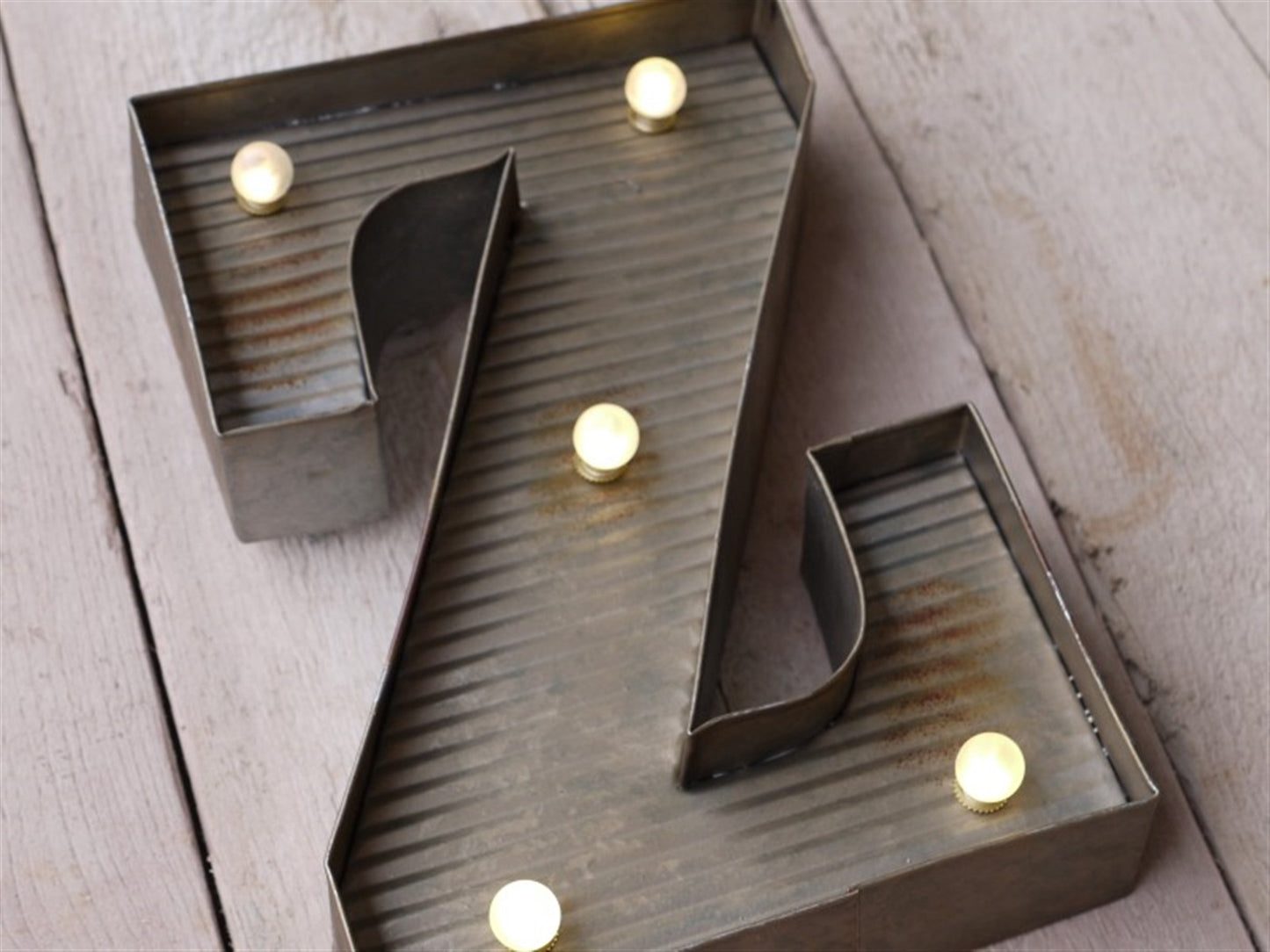 Z Illuminated LED Galvanized Style Tin Metal Fairground Style 10" Letter