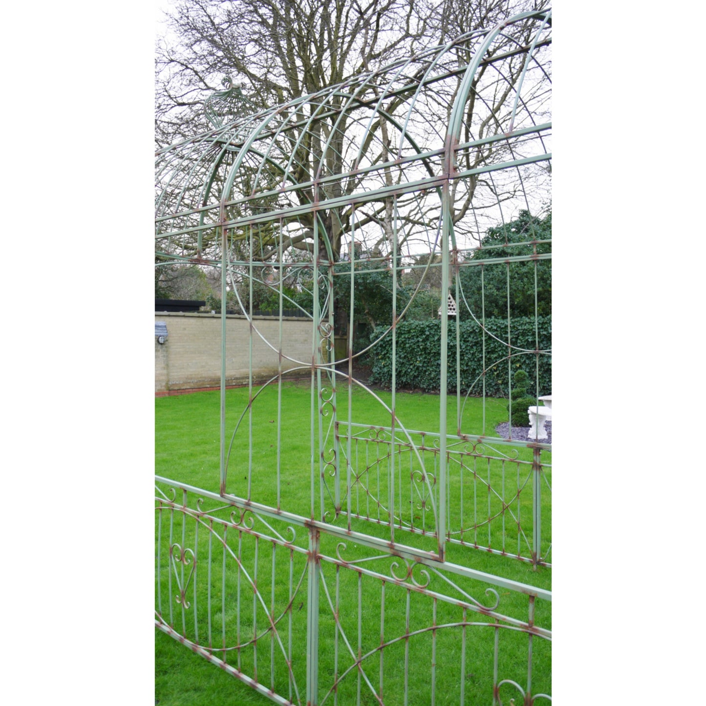 3.5m x 4.6m Large Green Garden Gazebo Walkway Metal Archway Wrought Iron Style