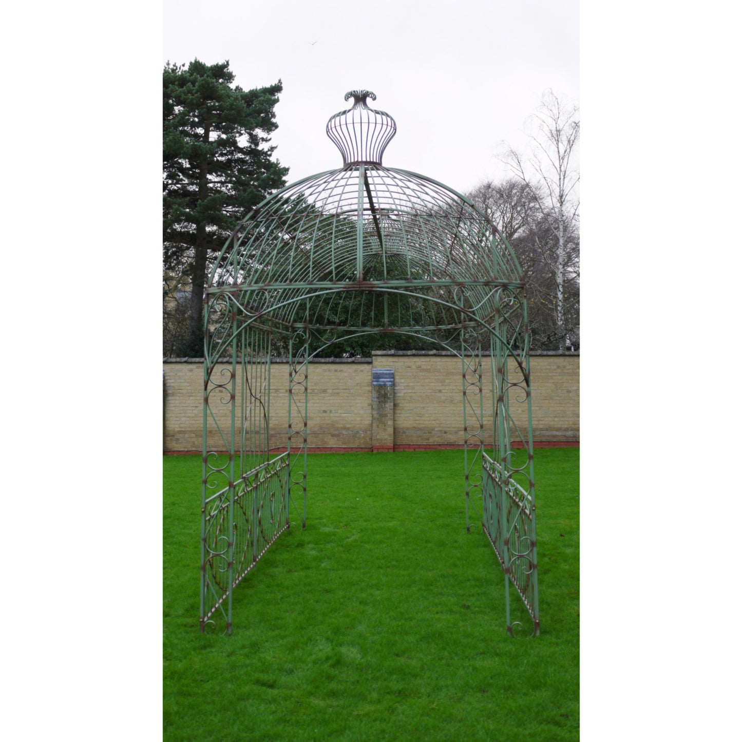 3.5m x 4.6m Large Green Garden Gazebo Walkway Metal Archway Wrought Iron Style