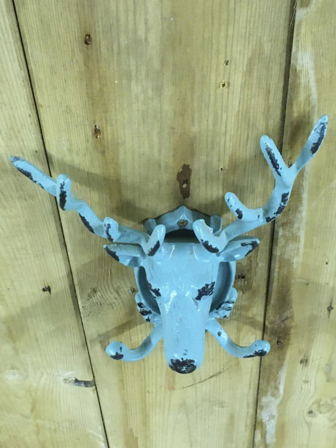 Double Pale Green Cast Iron Stag Head With Antlers Coat Hook