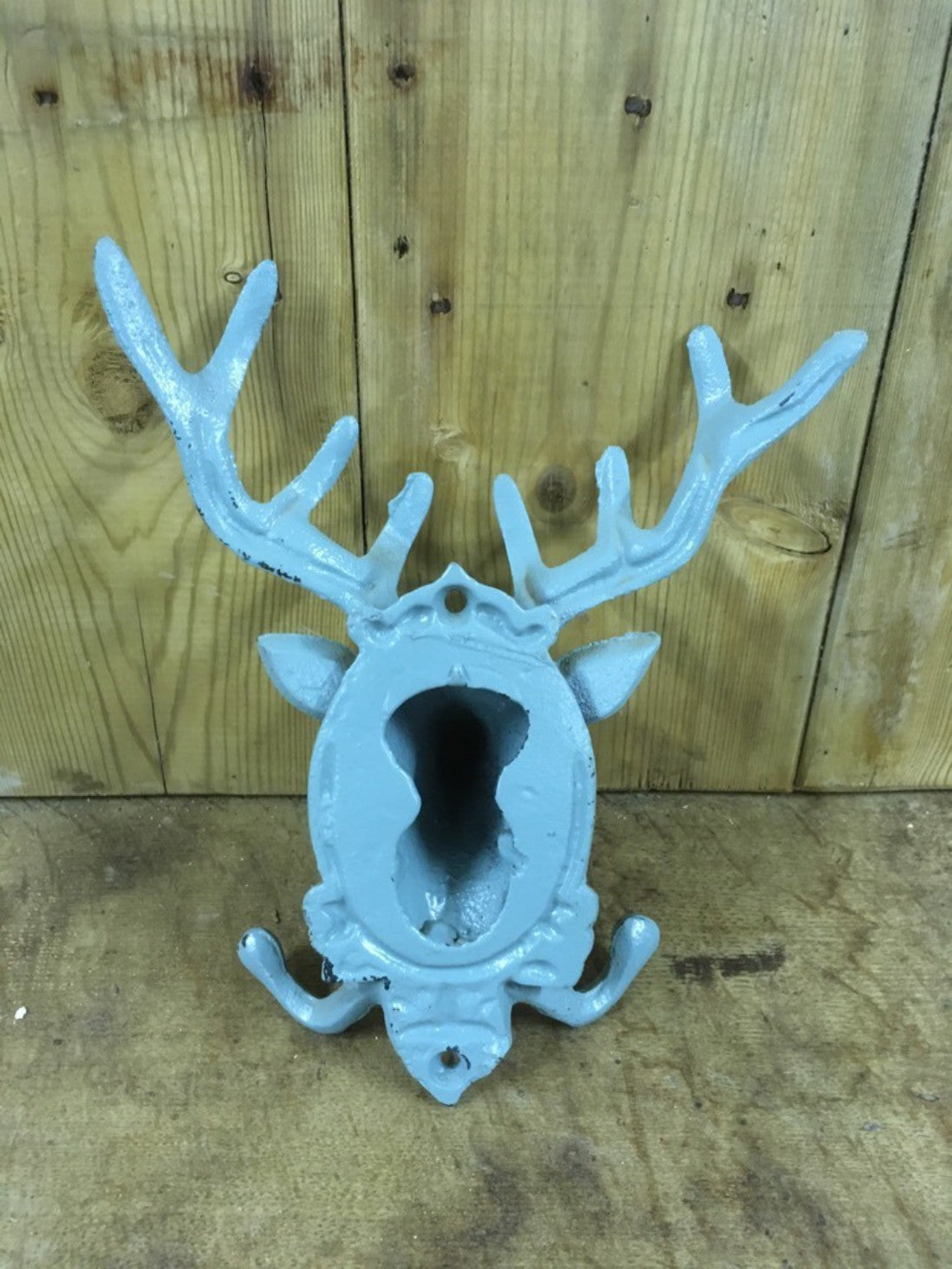 Double Pale Green Cast Iron Stag Head With Antlers Coat Hook