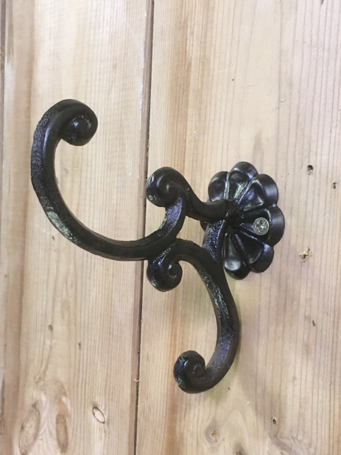 Double Cast Iron Coat Hook With Rosette Back Black