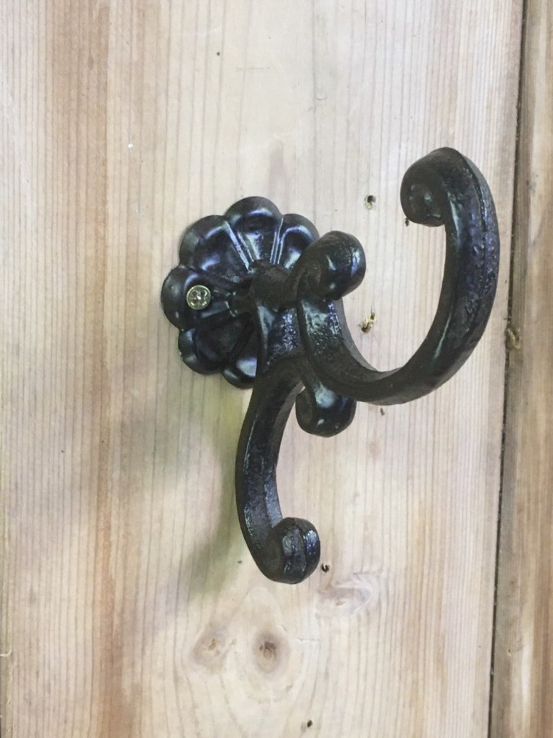 Double Cast Iron Coat Hook With Rosette Back Black