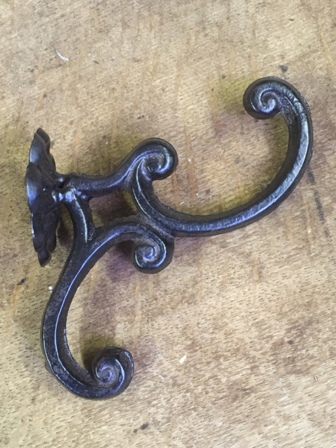 Double Cast Iron Coat Hook With Rosette Back Black