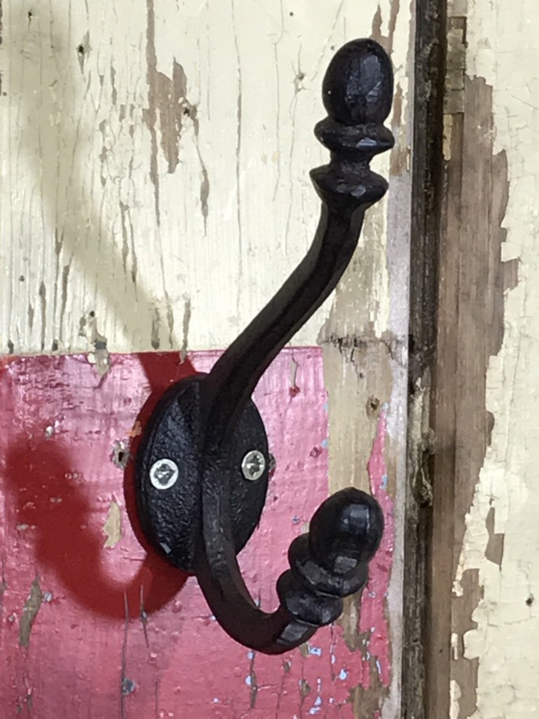 Double Acorn Cast Iron Coat Hook Black