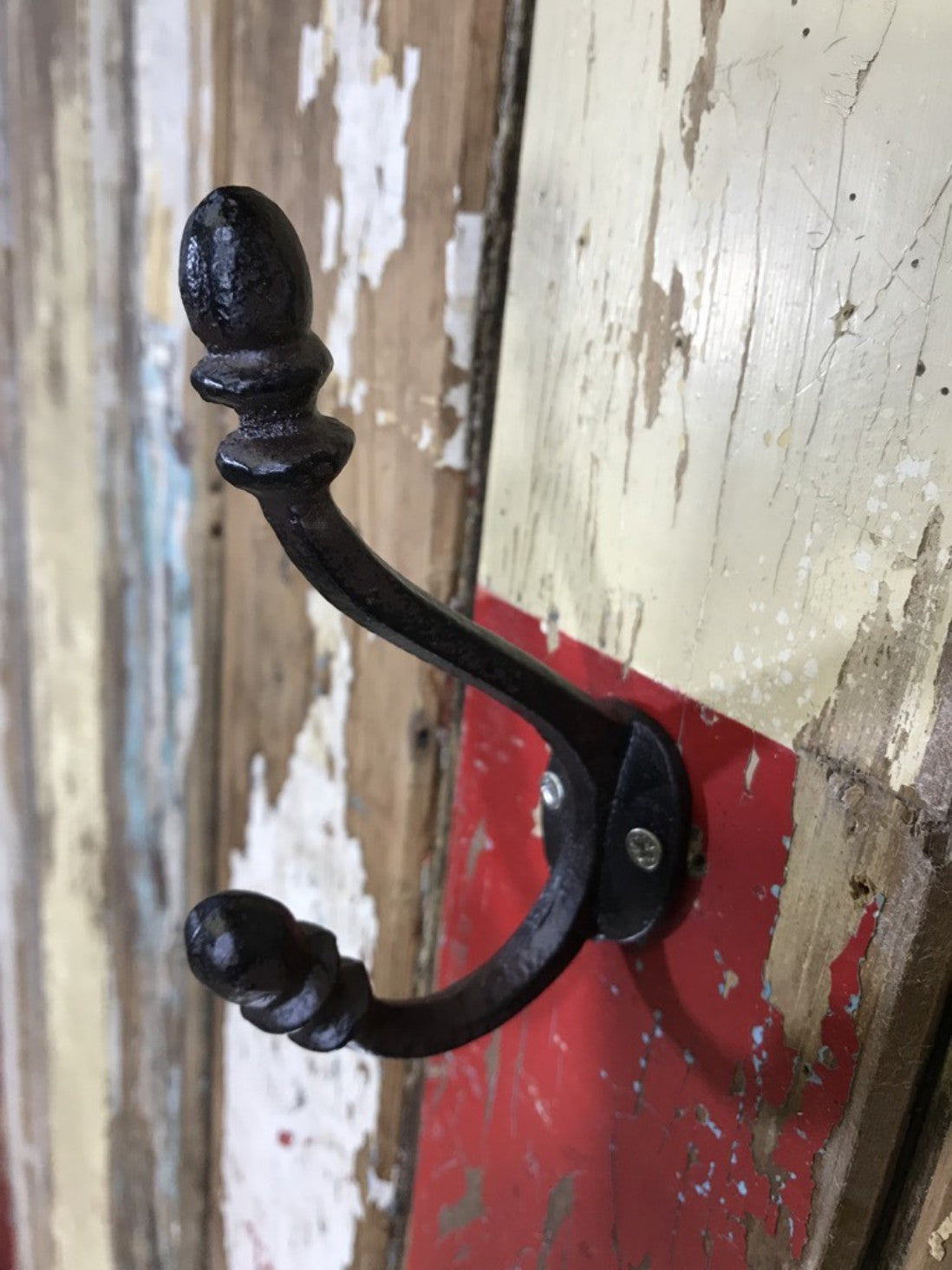 Double Acorn Cast Iron Coat Hook Black