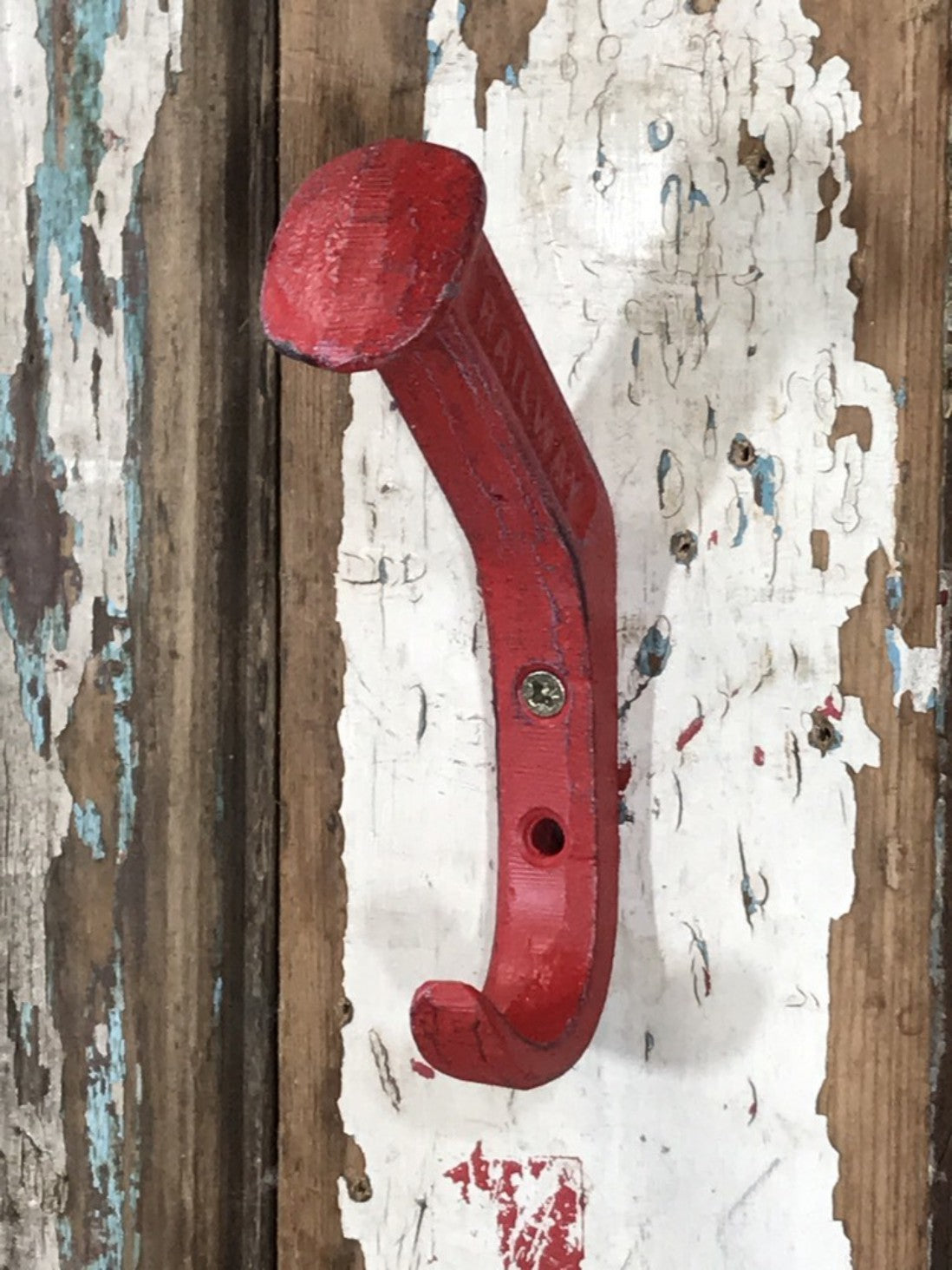 Heavy Solid Metal Red Double Coat Hook Railway Stamped Cast Iron