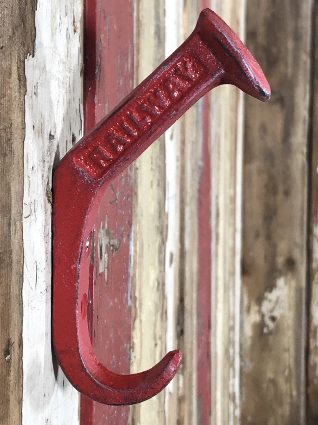 Heavy Solid Metal Red Double Coat Hook Railway Stamped Cast Iron