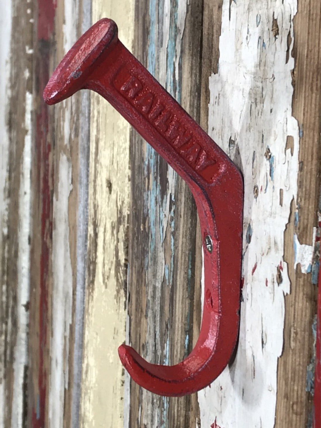 Heavy Solid Metal Red Double Coat Hook Railway Stamped Cast Iron