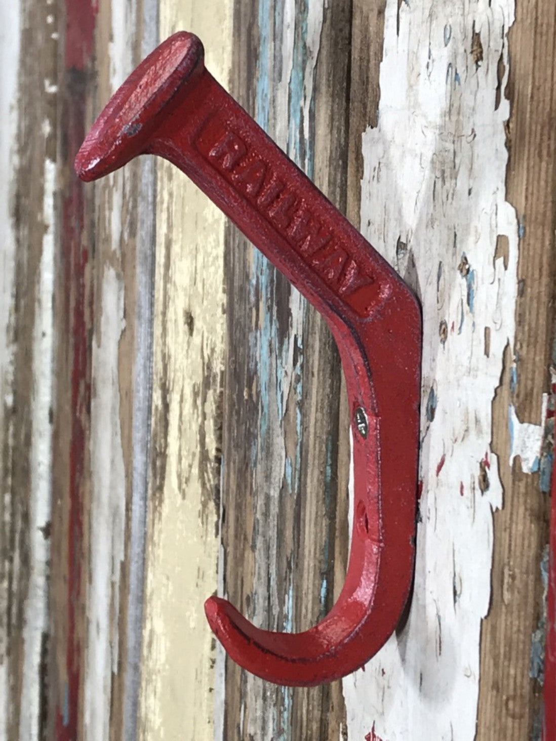 Heavy Solid Metal Red Double Coat Hook  Railway  Stamped Cast Iron