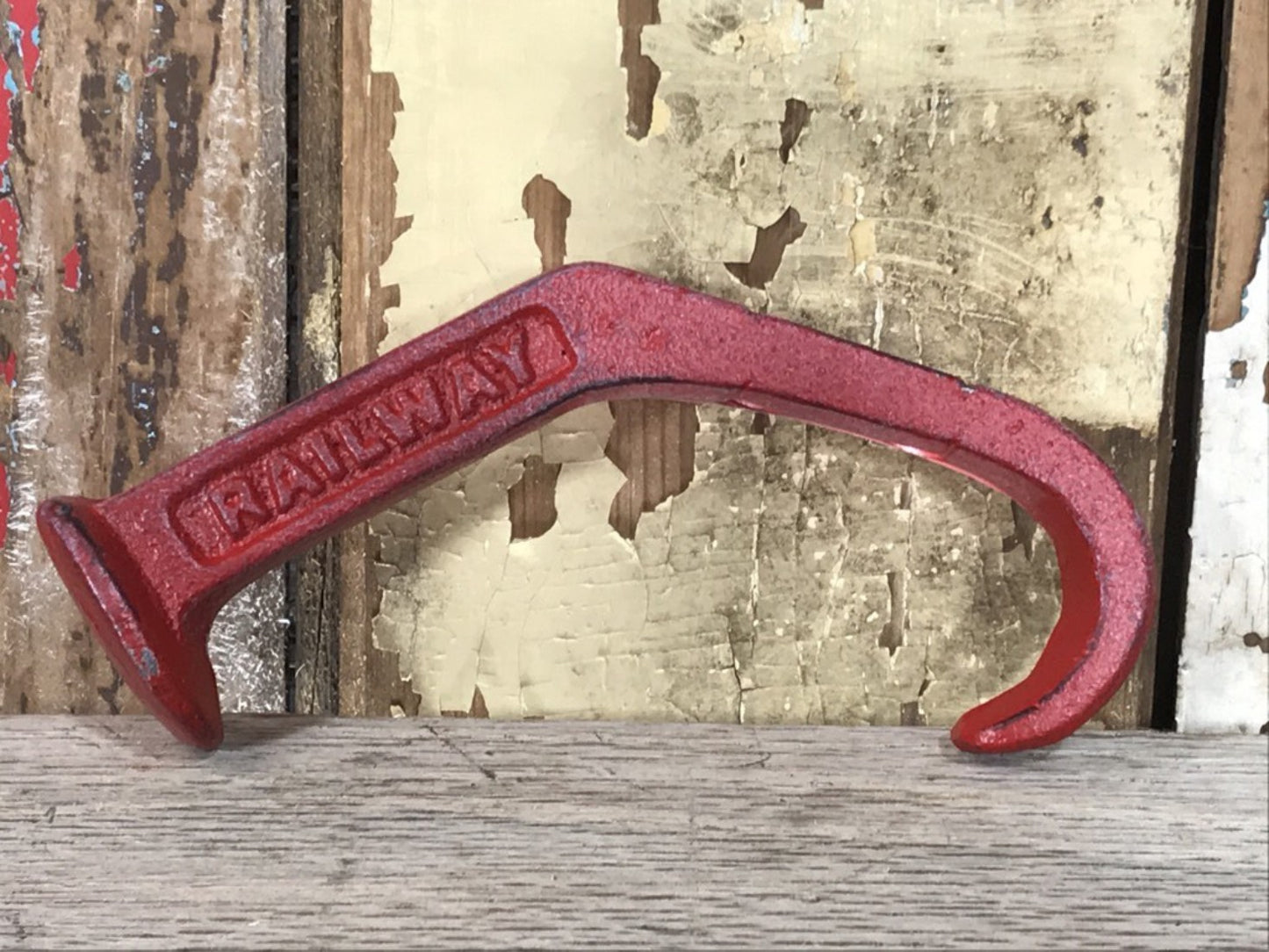 Heavy Solid Metal Red Double Coat Hook Railway Stamped Cast Iron