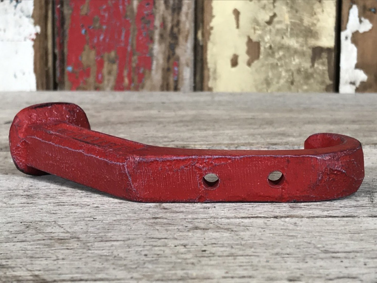 Heavy Solid Metal Red Double Coat Hook Railway Stamped Cast Iron