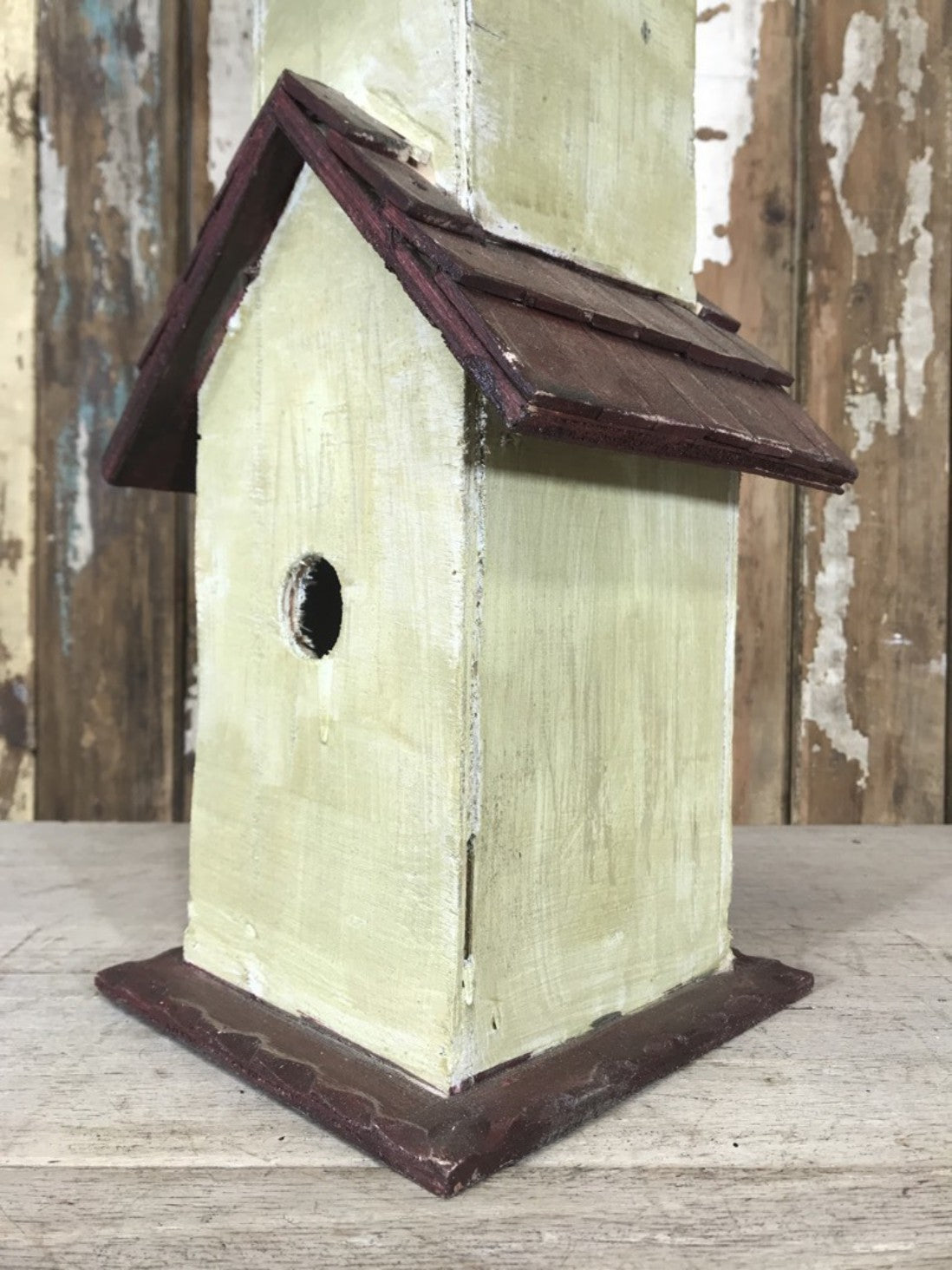 Rustic Painted Wooden Timber 4 Story Bird House Garden Ornament 80cm Tall