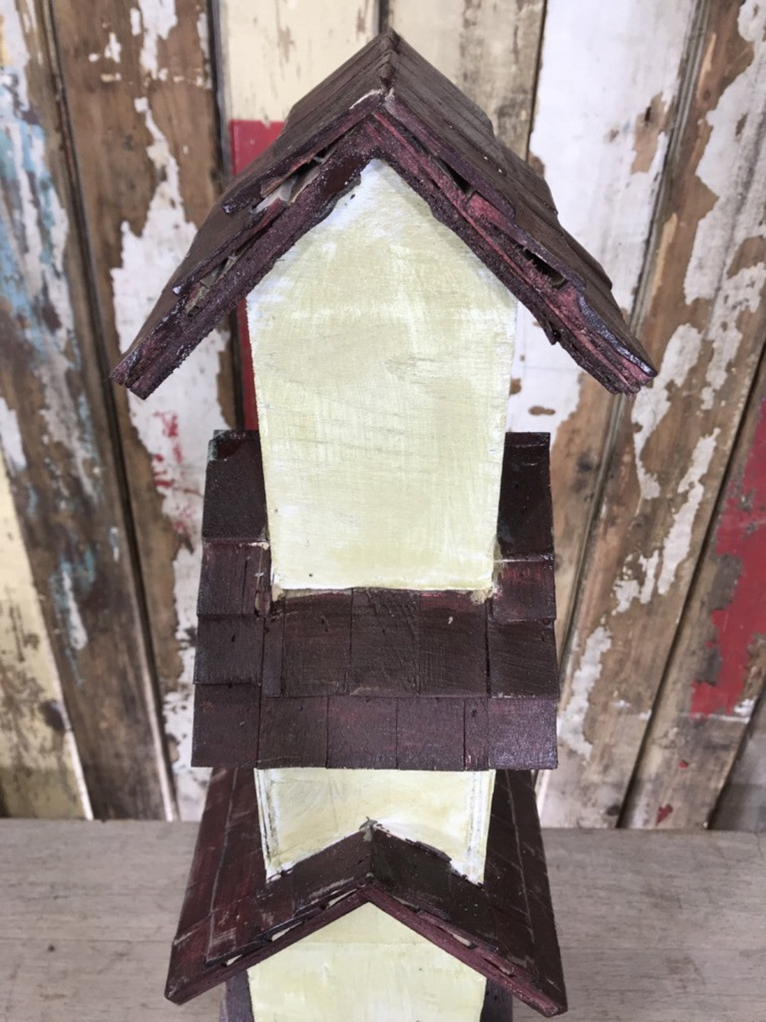 Rustic Painted Wooden Timber 4 Story Bird House Garden Ornament 80cm Tall