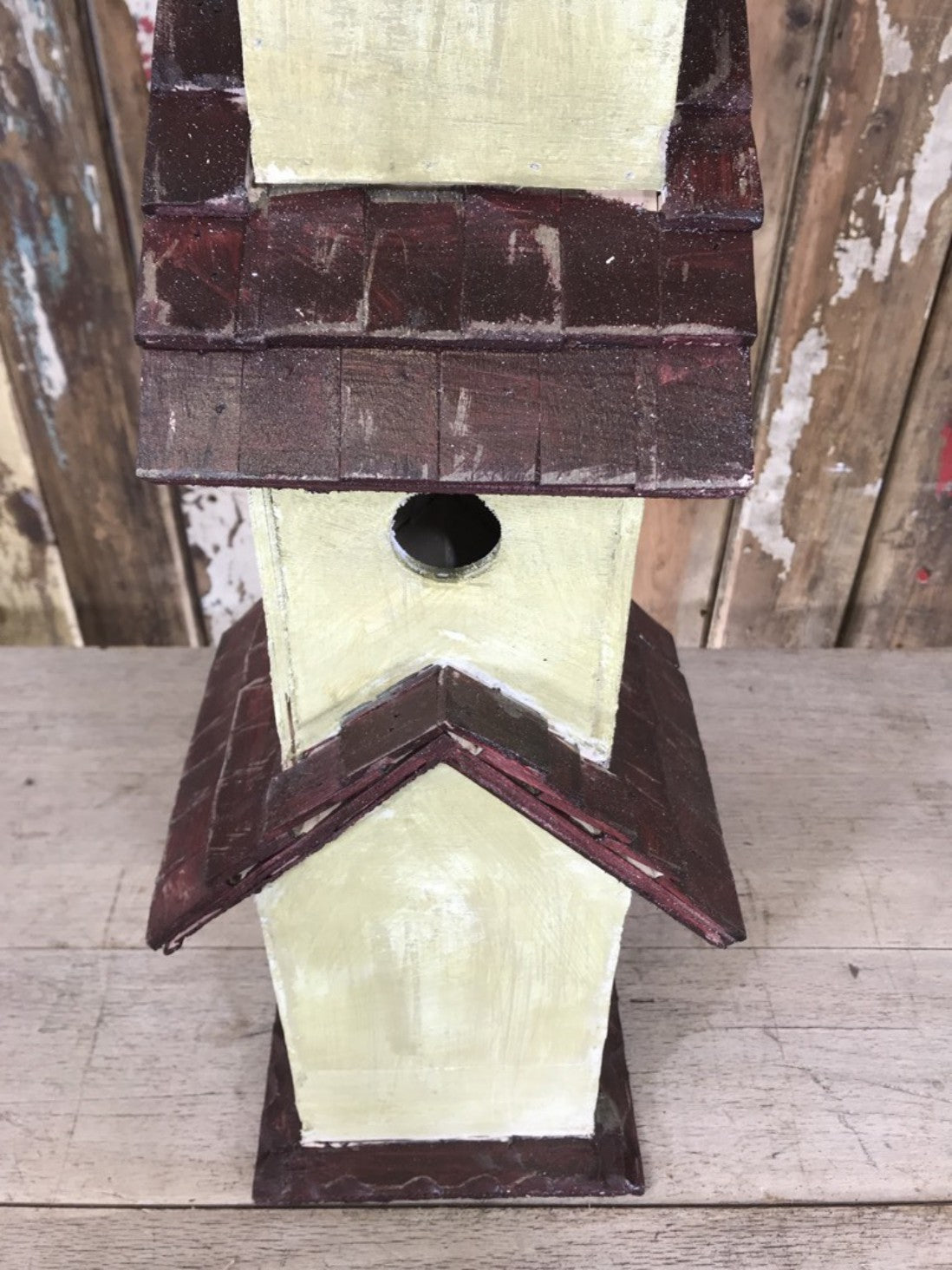 Rustic Painted Wooden Timber 4 Story Bird House Garden Ornament 80cm Tall