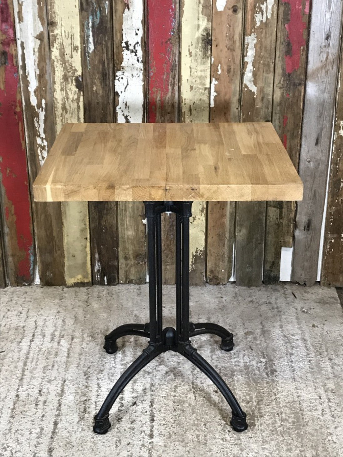 Solid Oak Table Top With Black Cast Iron Base 30 1/4" High