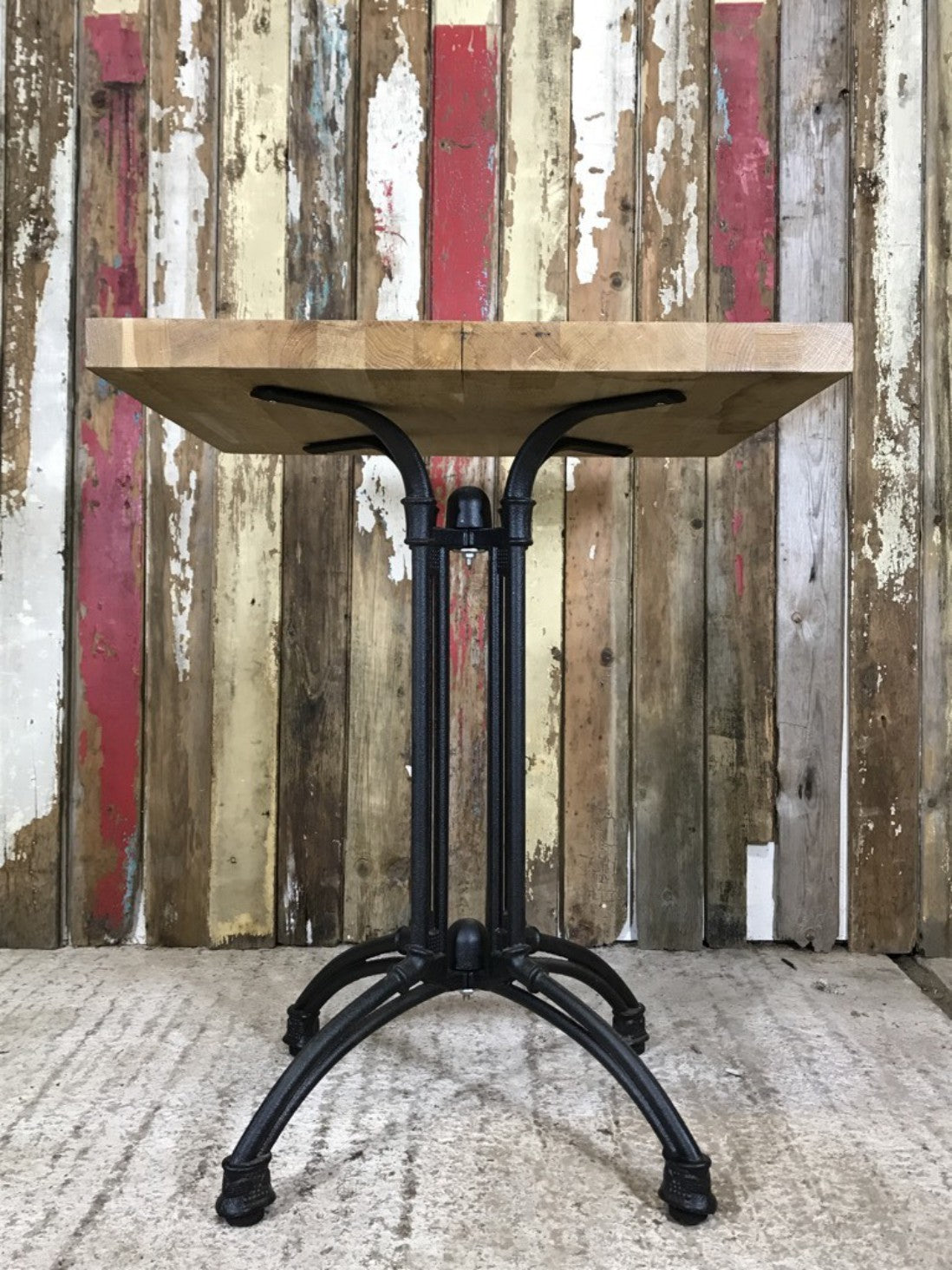 Solid Oak Table Top With Black Cast Iron Base 30 1/4" High