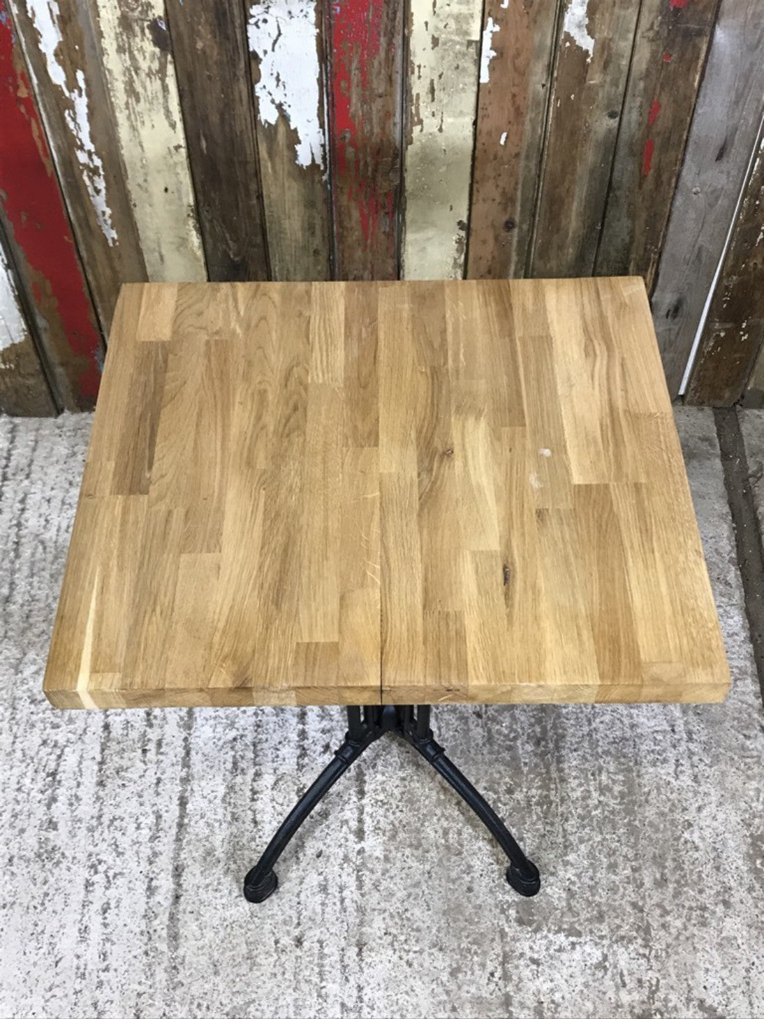 Solid Oak Table Top With Black Cast Iron Base 30 1/4" High