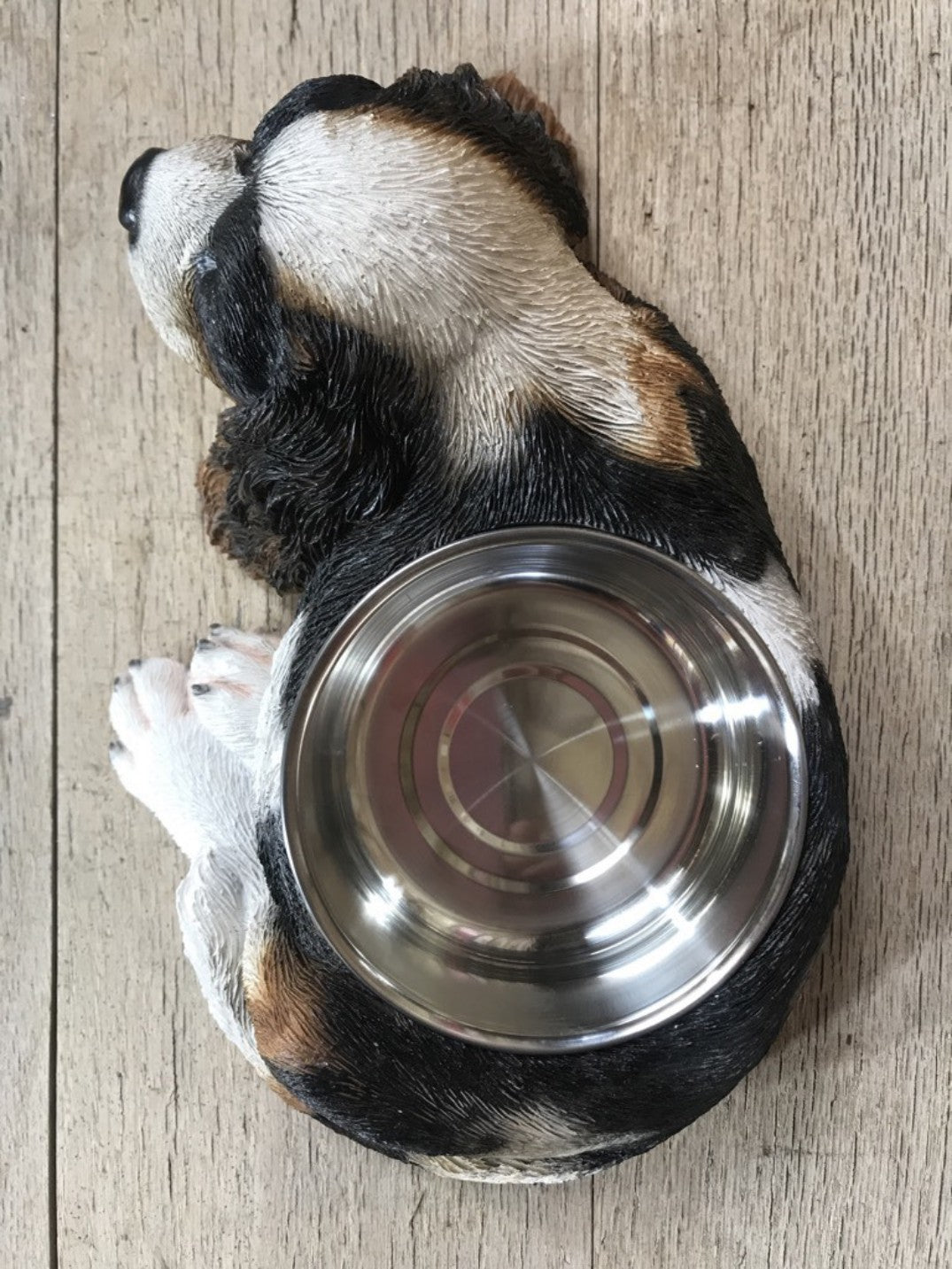 Painted Black,White,Tan King Charles Dog Bowl with 1 Stainless steel Bowl