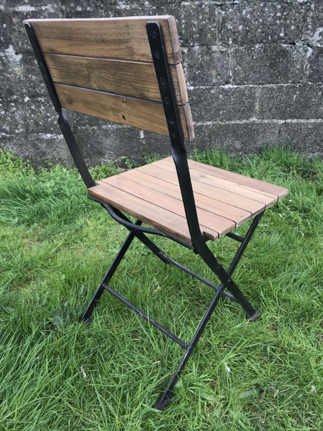 Folding Bistro Garden Patio Wrought Iron & Timber Chair