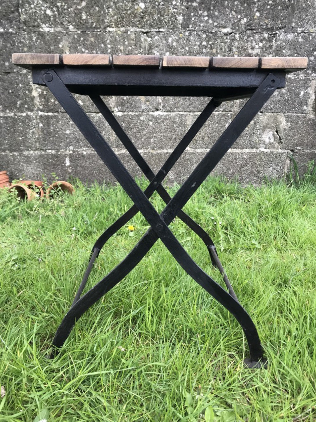 Folding Bistro Garden Patio Wrought Iron & Timber Low Table