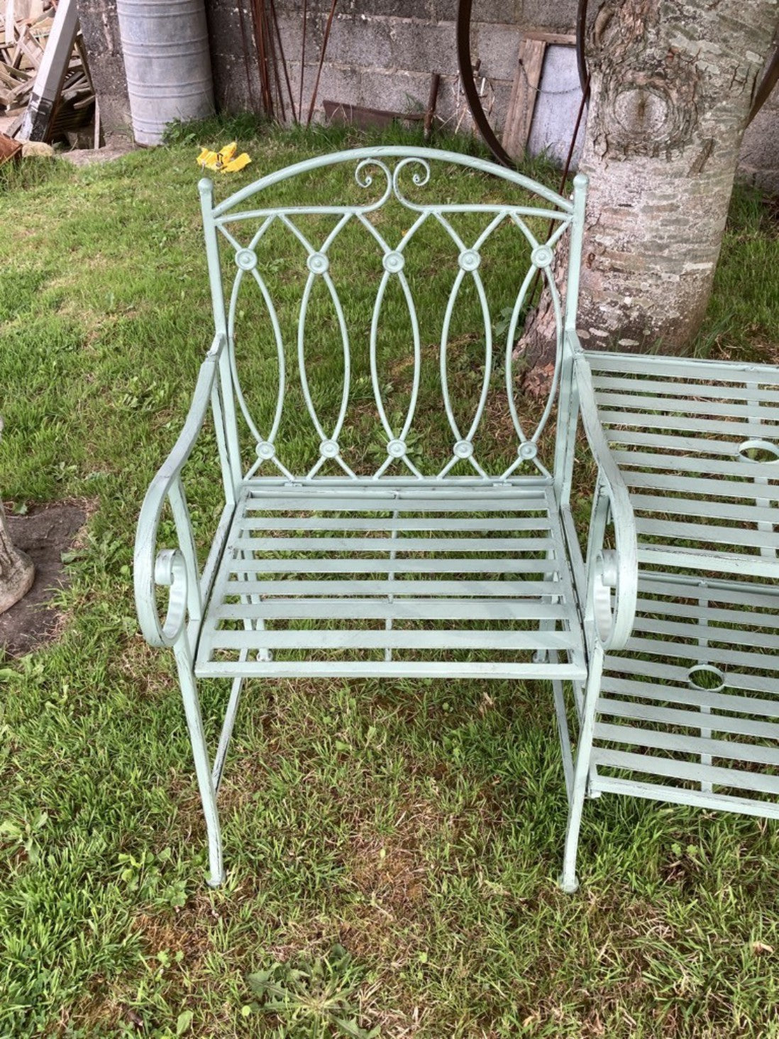 Light Green Lovers Wrought Iron Style Garden Bench Seat Steel Two Seater