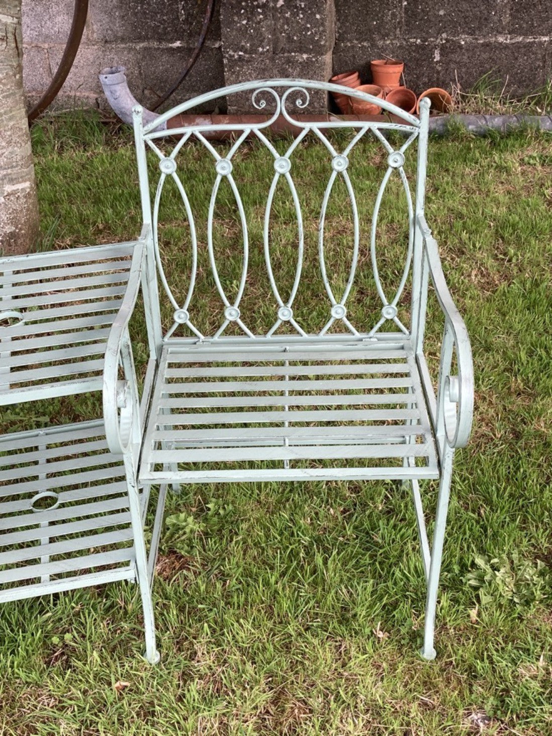 Light Green Lovers Wrought Iron Style Garden Bench Seat Steel Two Seater