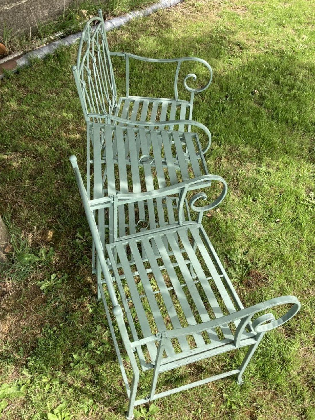 Light Green Lovers Wrought Iron Style Garden Bench Seat Steel Two Seater