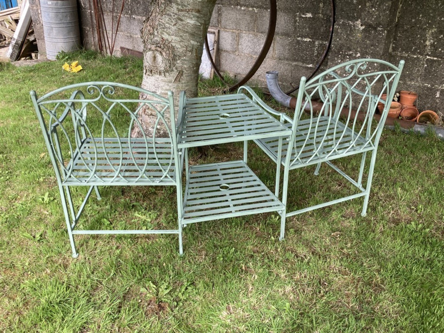 Light Green Lovers Wrought Iron Style Garden Bench Seat Steel Two Seater