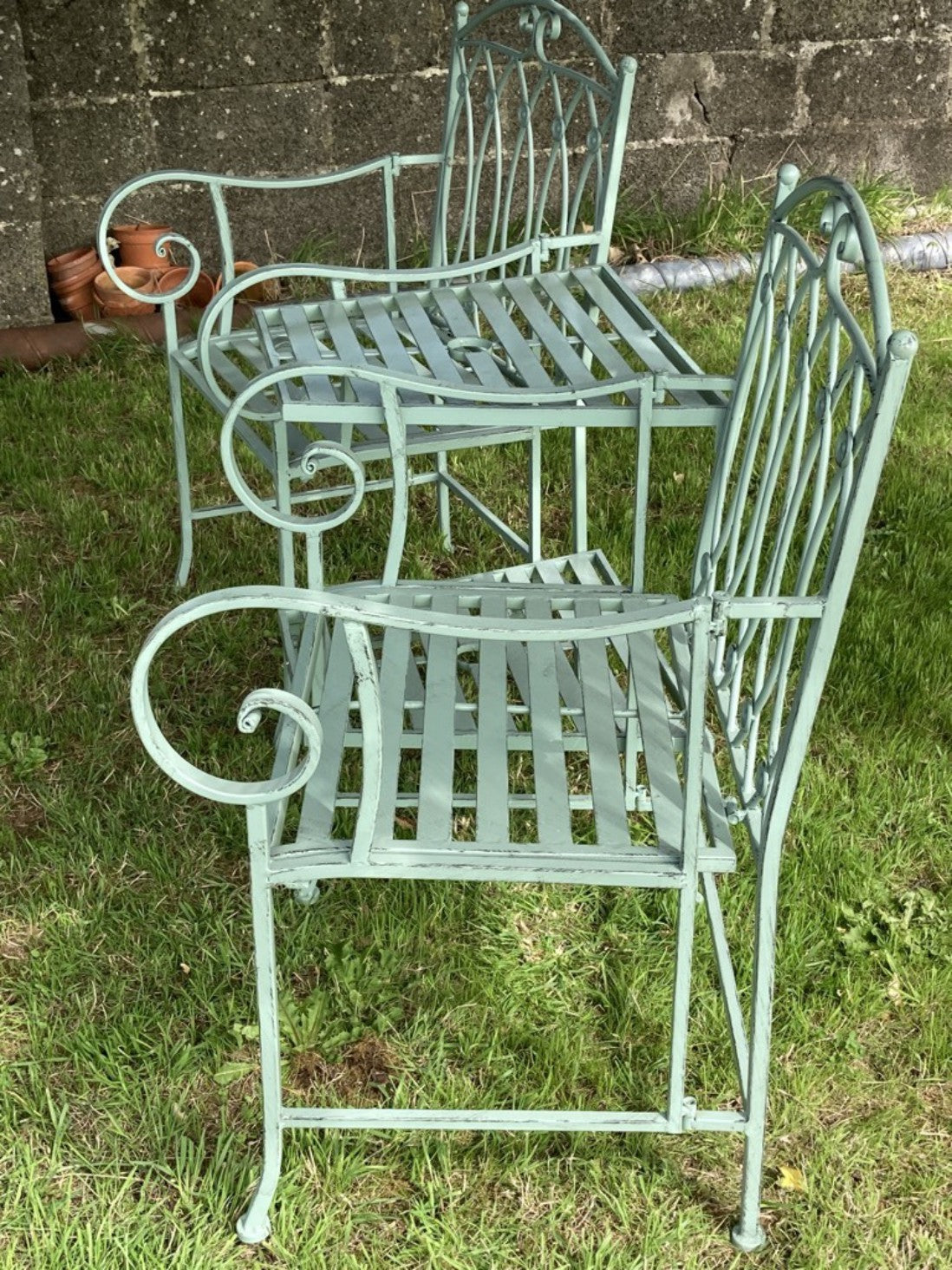 Light Green Lovers Wrought Iron Style Garden Bench Seat Steel Two Seater