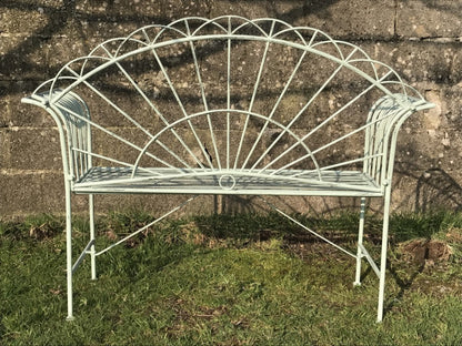 Arched Light Sage Green Two Seater Garden Bench Seat Wrought Iron Style