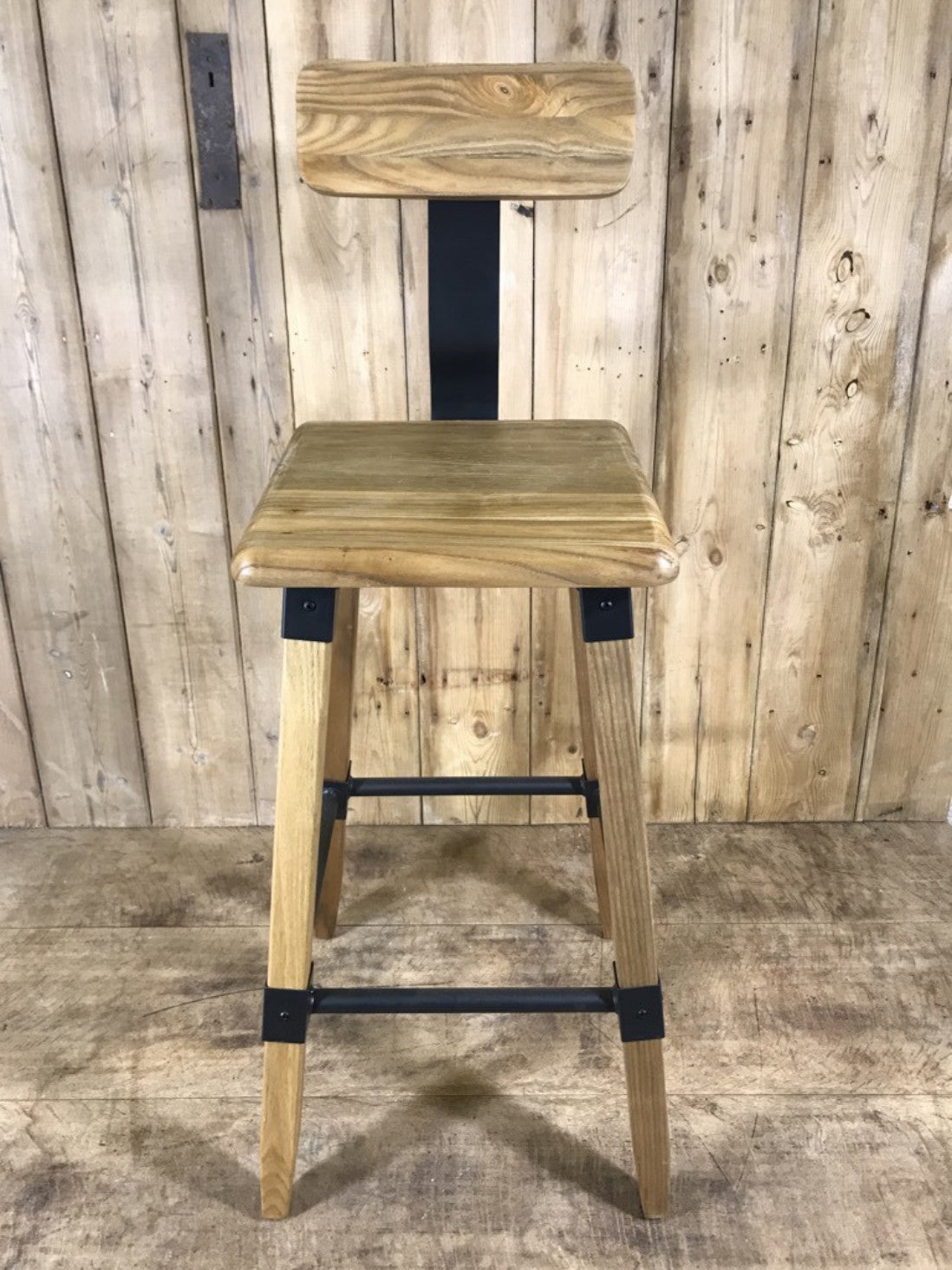 High Industrial Shaker Style Breakfast Bar Stool With Back