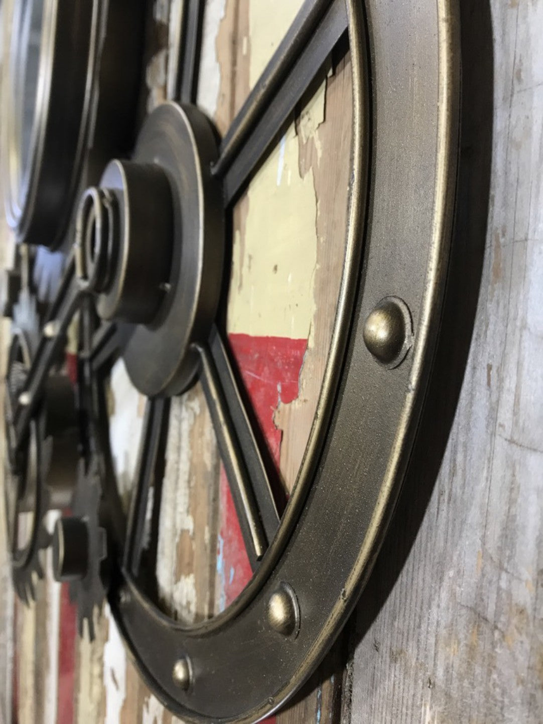 Industrial Style Battery Clock With Pipes Cogs & Wheel Style Look