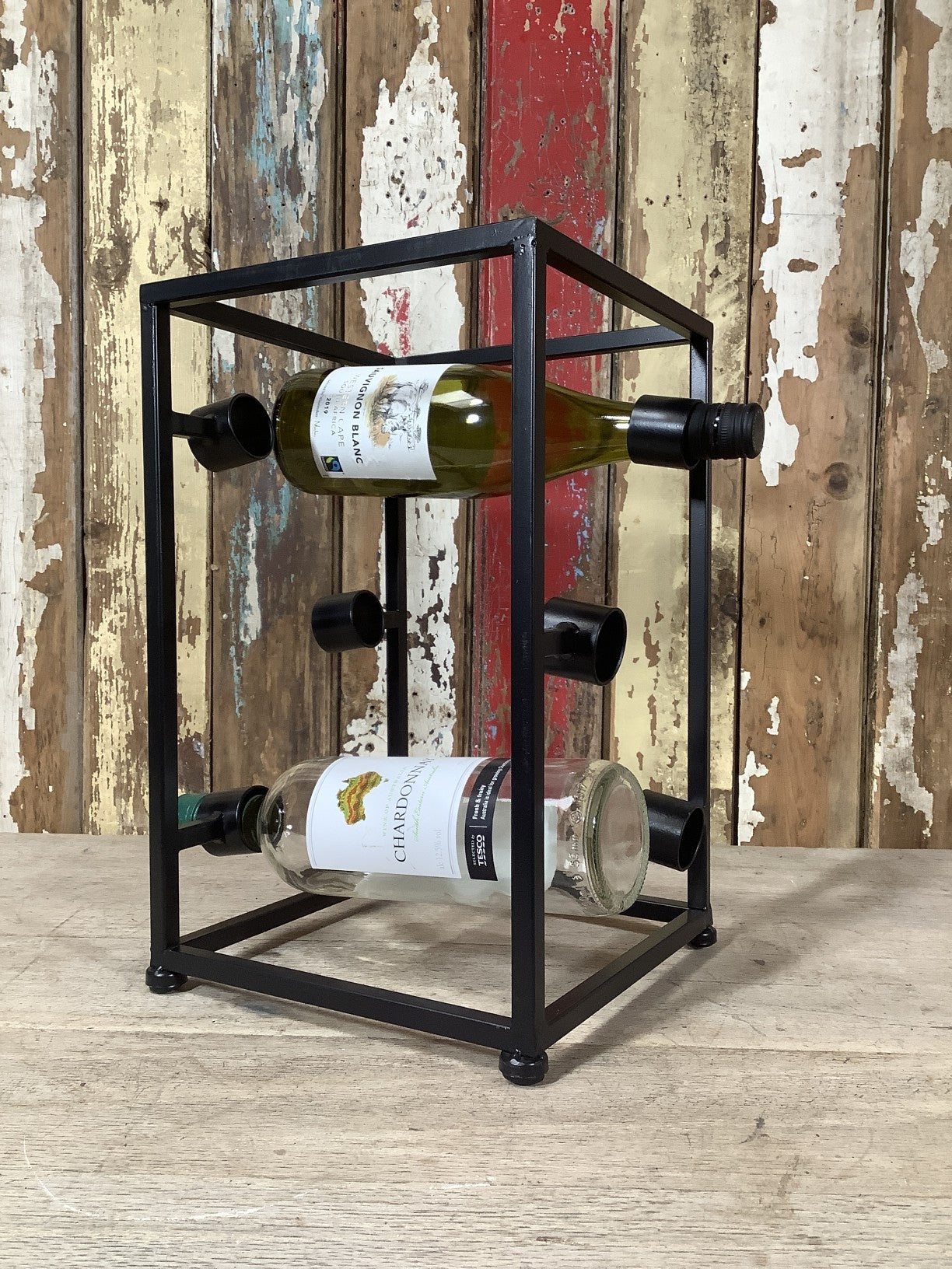 6 Wine Bottle Holder Black Steel Industrial Style 14.5 Tall