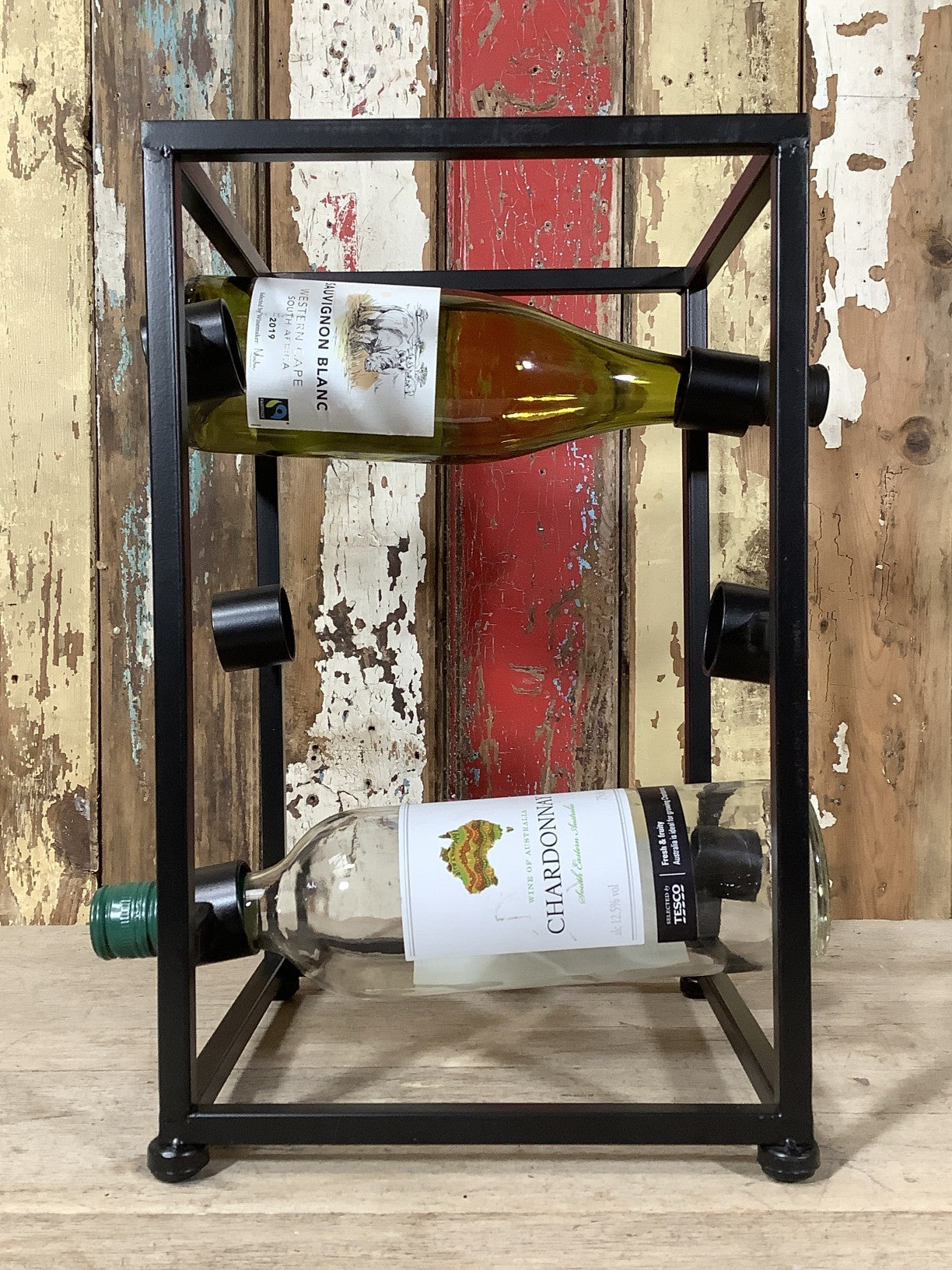 6 Wine Bottle Holder Black Steel Industrial Style 14.5 Tall