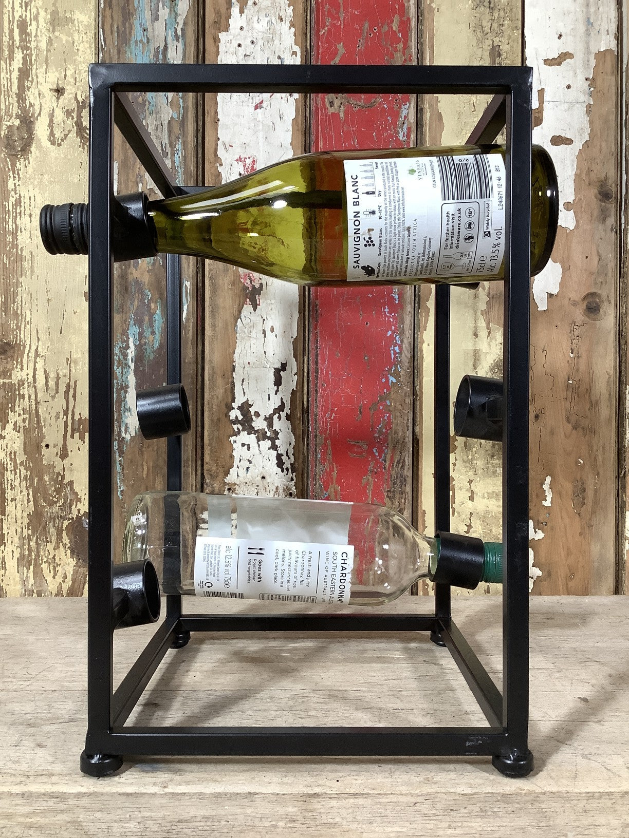 6 Wine Bottle Holder Black Steel Industrial Style 14.5 Tall
