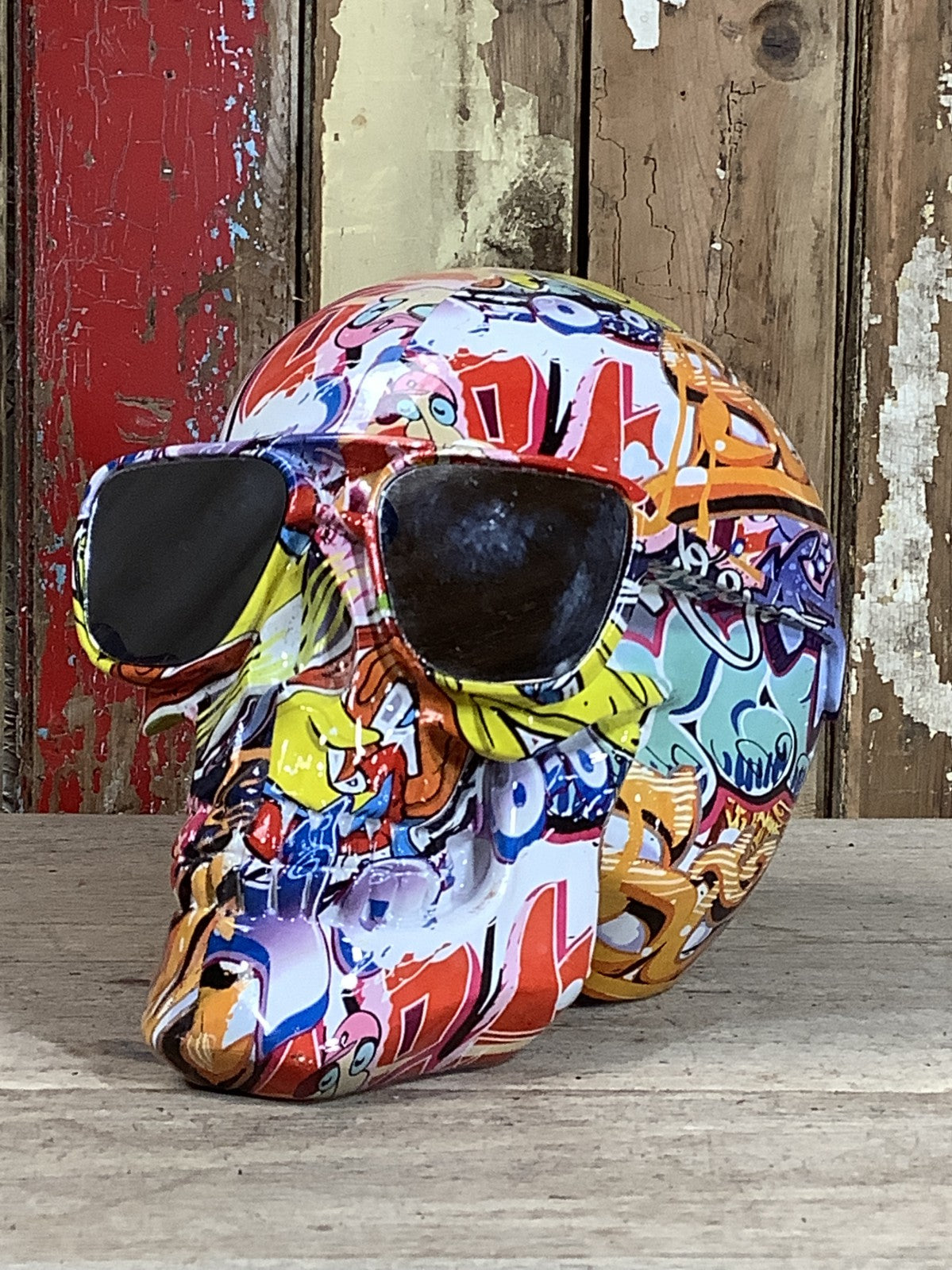 Colourful Steampunk Graffiti Covered Skull With Mirrored Sunglasses Fantastic