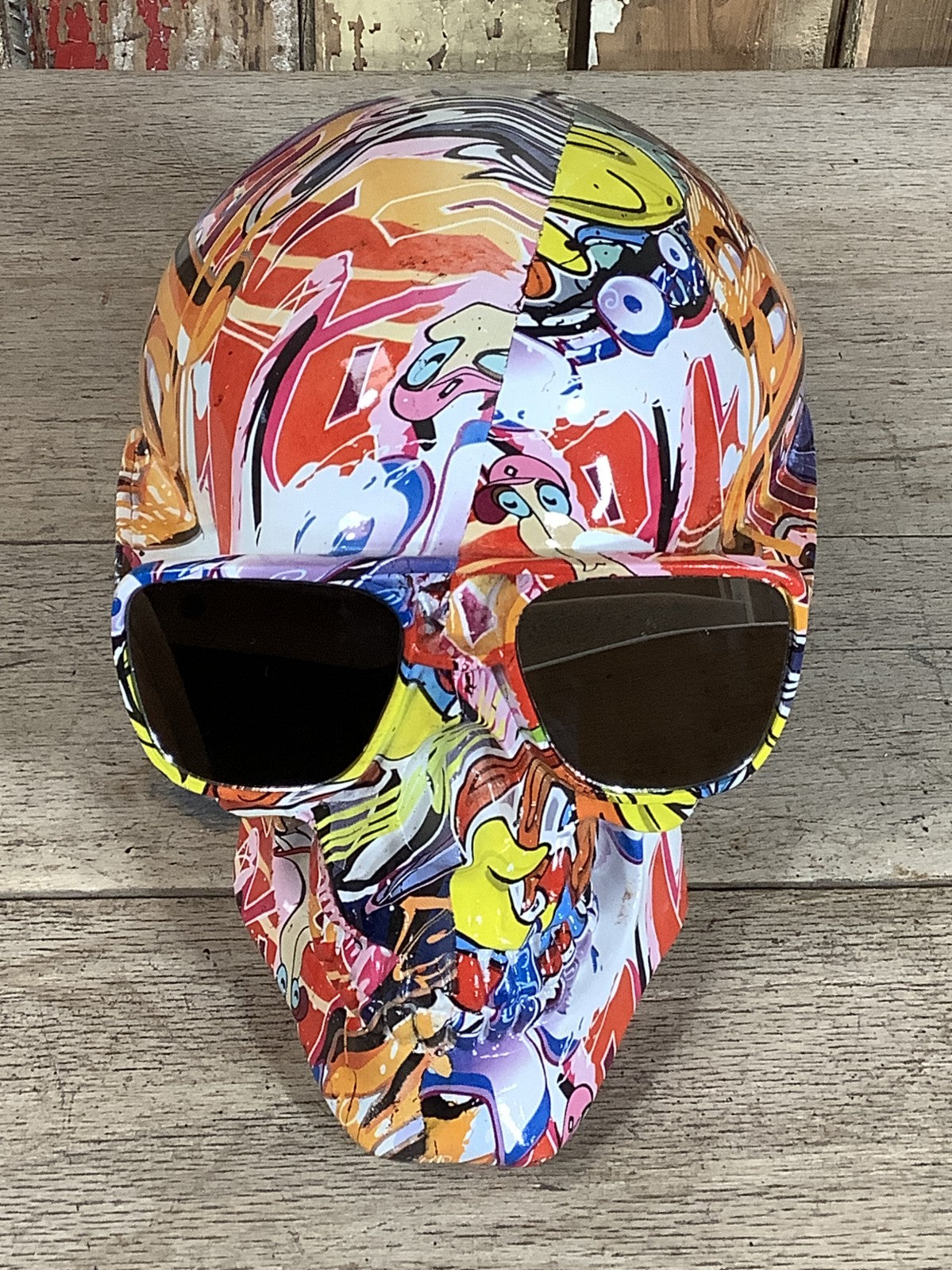 Colourful Steampunk Graffiti Covered Skull With Mirrored Sunglasses Fantastic