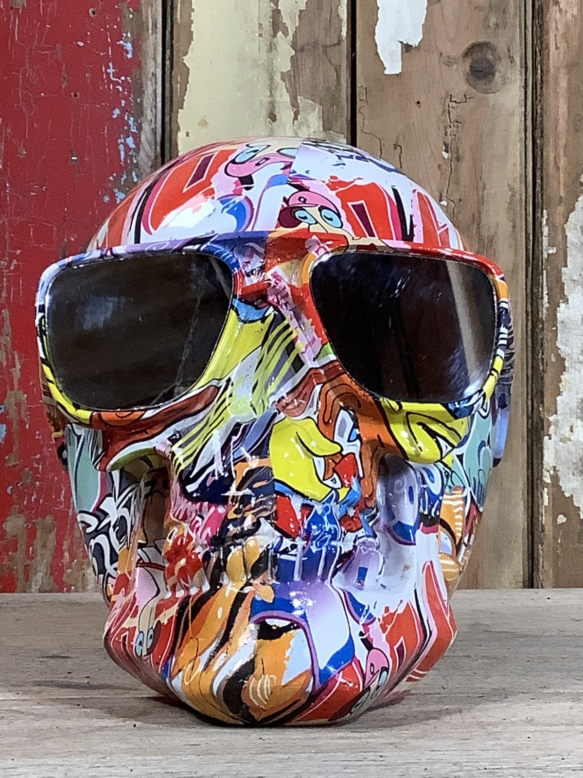 Colourful Steampunk Graffiti Covered Skull With Mirrored Sunglasses Fantastic