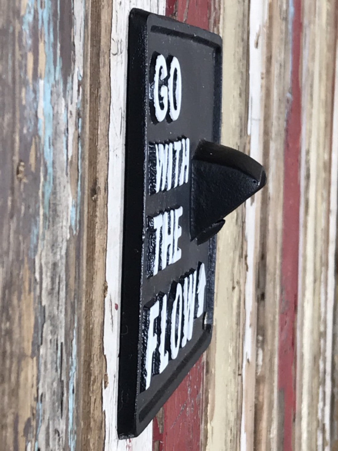 Wall Mounted Bottle Opener GO WITH THE FLOW Beer Stubby Black Cast Iron