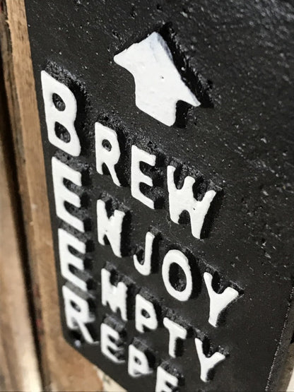 Bottle Shape Beer Top Opener BREW ENJOY EMPTY REPEAT Wall Mounted Cast Iron