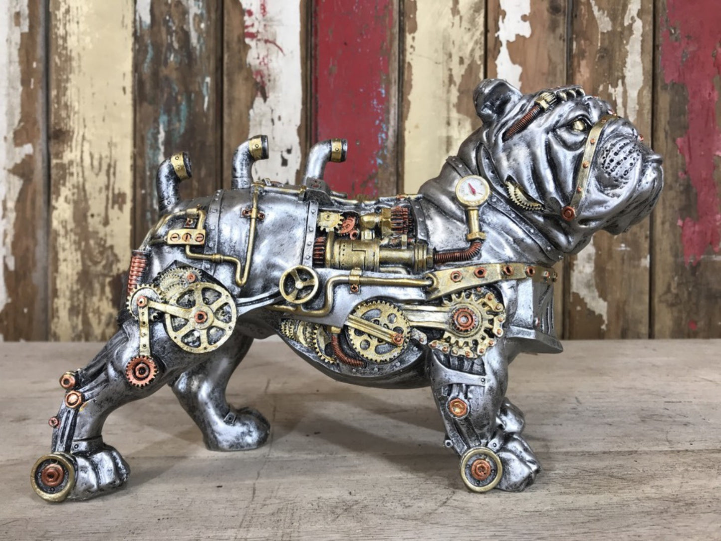 Steampunk Bulldog Puppy Standing Dog Industrial Decoration 29cm K9