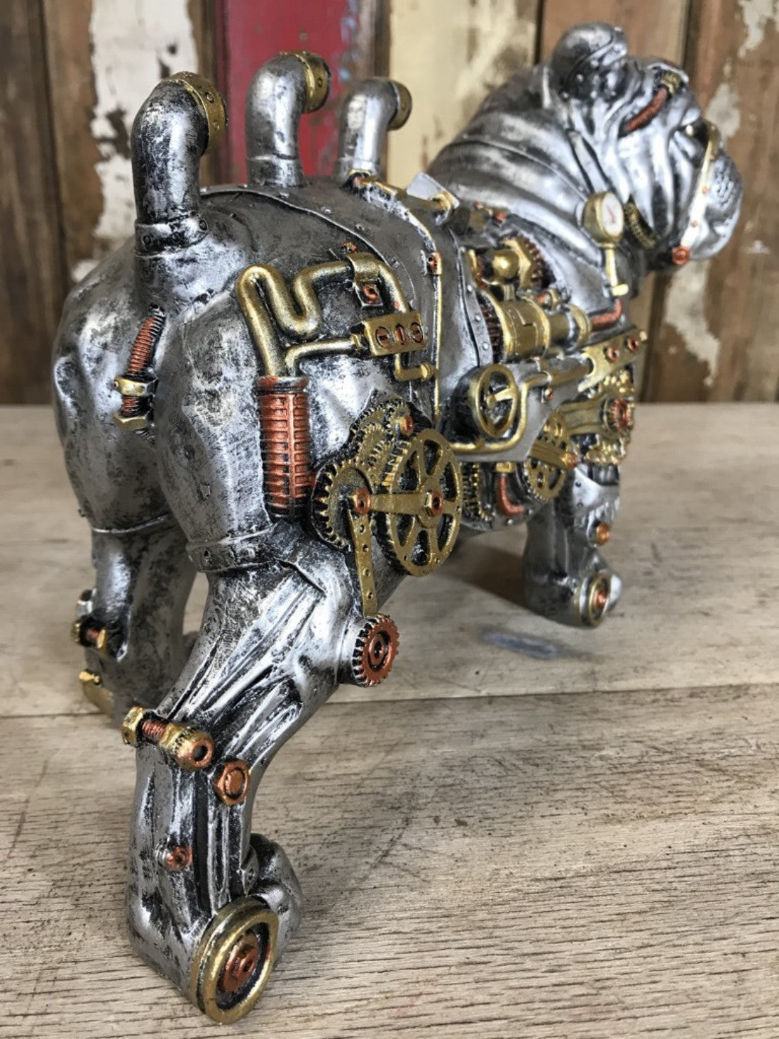 Steampunk Bulldog Puppy Standing Dog Industrial Decoration 29cm K9