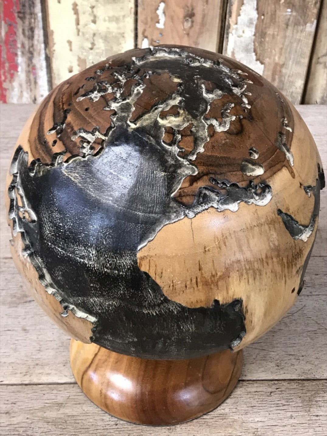 Stunning Solid Wood Spinning World Globe Ornament Fantastic Hand Carved