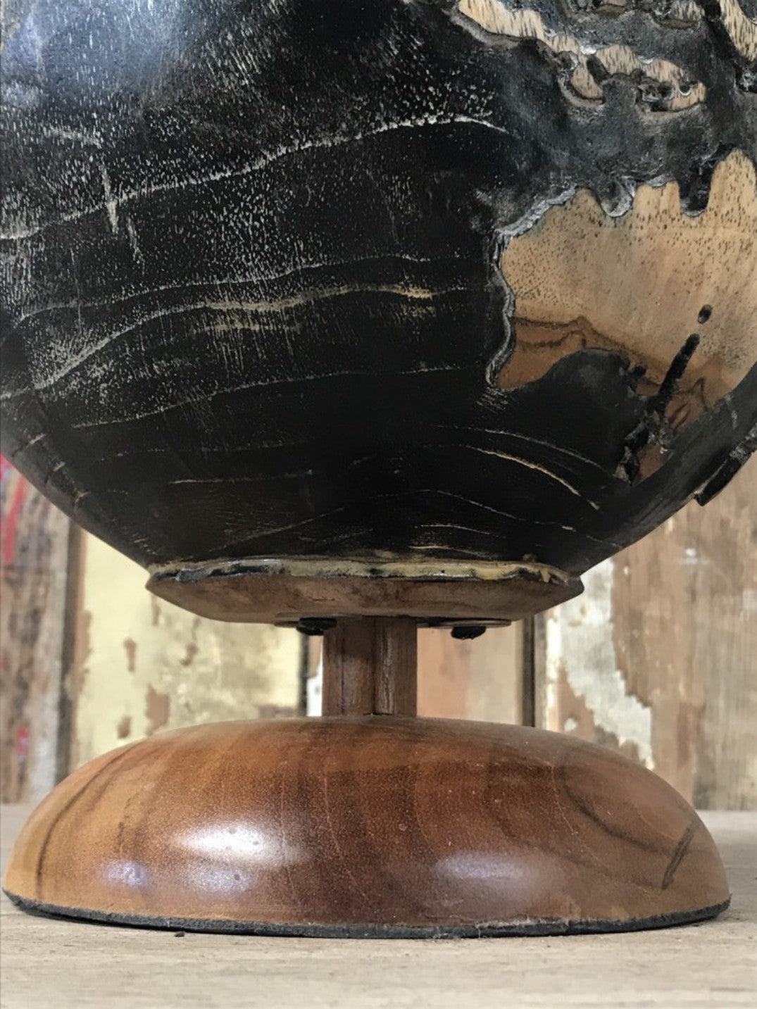 Stunning Solid Wood Spinning World Globe Ornament Fantastic Hand Carved